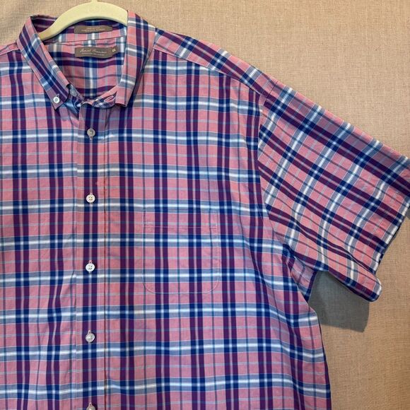 daniel cremieux plaid short sleeve button down 2XL pink blue purple - Picture 2 of 6